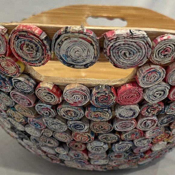 Rare Made By Humans Large 18 In Recycled Paper Spirals Bamboo Basket - Picture 9 of 10